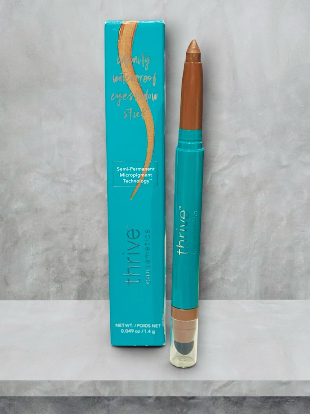 Thrive Dr. Q Infinity Waterproof Eyeshadow Stick- caramel bronze shimmer, vegan